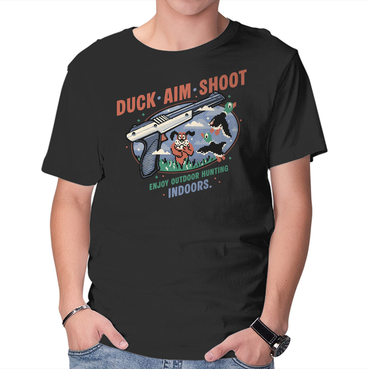 Unisex Crew Neck T-Shirt Duck Aim Shoot Graphic Short Sleeve Casual Tee L
