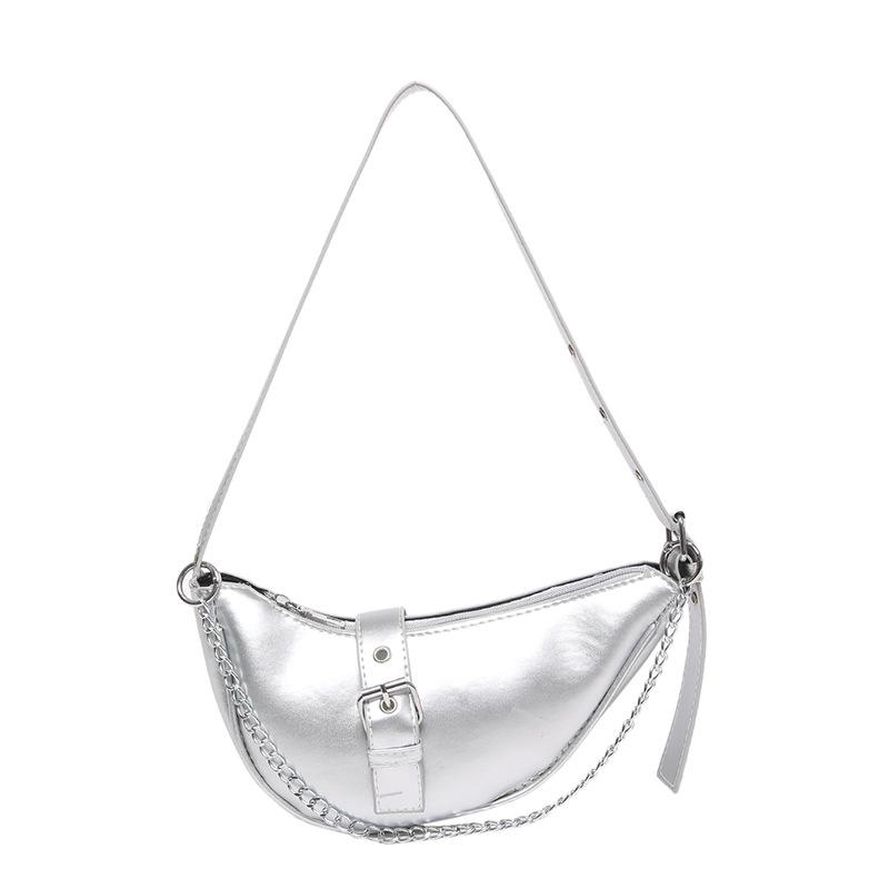 

2024 нова нішева дизайнерська сумка жіноча суцільна сумка через плече з ланцюгом під пахвами весняна іноземна повсякденна сумка-мессенджер срібний
