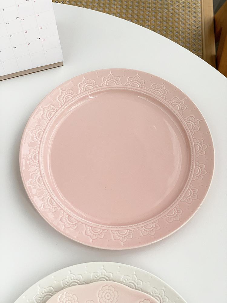 Floral Relief Dinner Dish French New Ceramic Exquisite Underglazed Colour Kitchen Tableware Aesthetic 8~10 Inch Food Plates