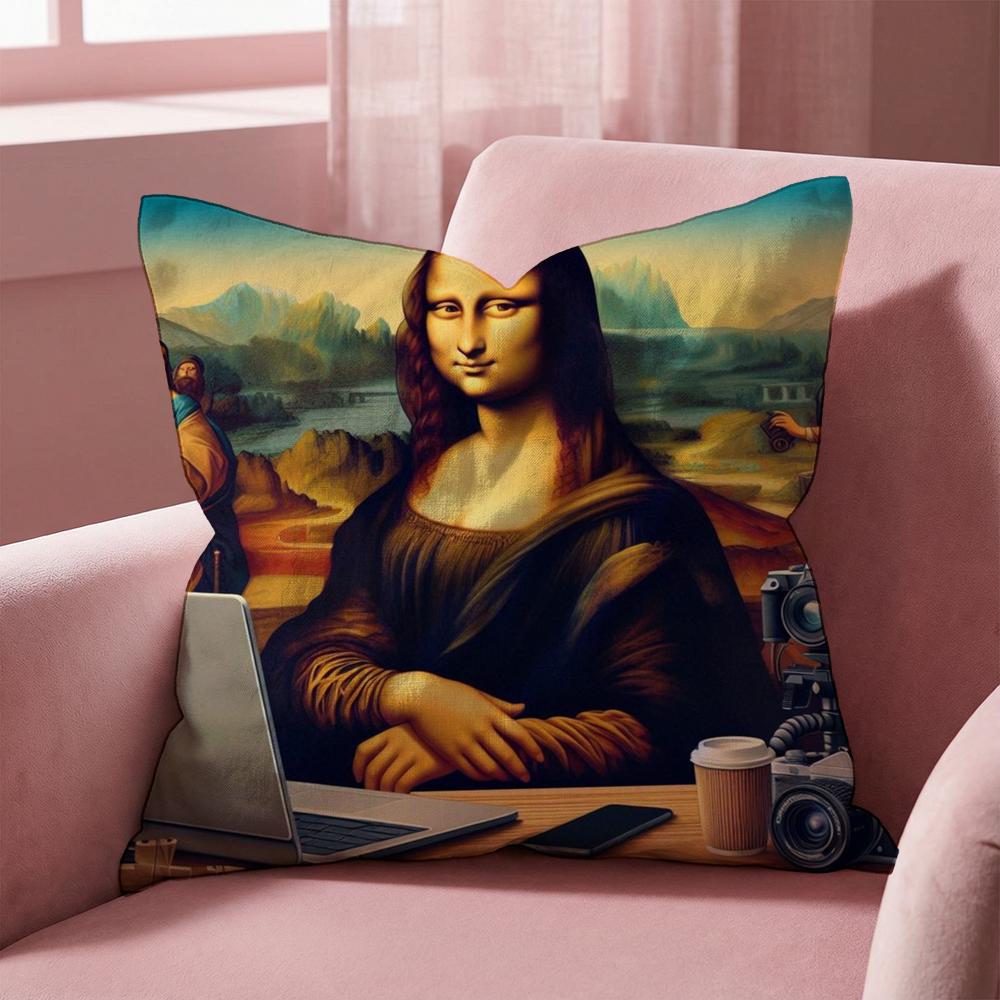 Modern Art Funny Mona Lisa Cushion Cover Multi-Scene Pillow Cover for Home & Car - Reversible, Soft & Durable for Daily Use