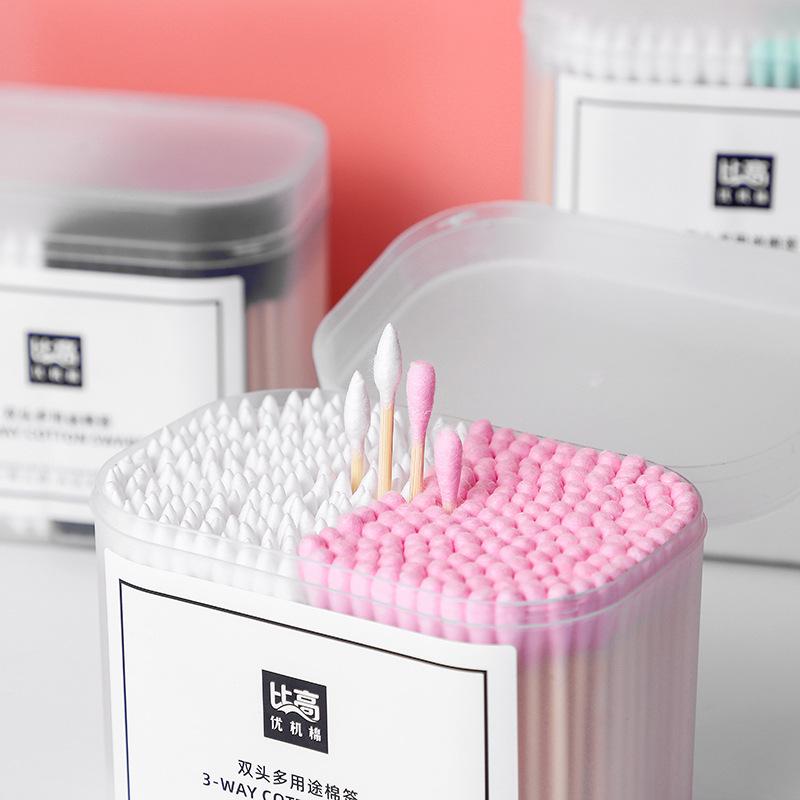 Two-Color Pointed Tip Cotton Swabs, 300-Count Box for Makeup Removal and Ear Cleaning, Ideal for Hotel and Household Use