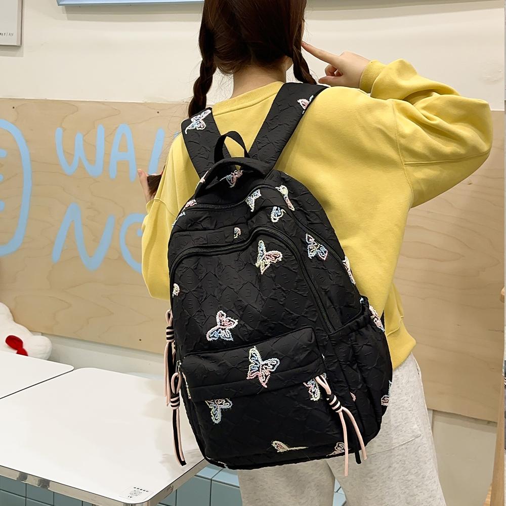 Leisure Backpack Korean Wave Ins Style Cute Butterfly Backpack Lightweight Backpack Fashiable Western Style Travel Backpack