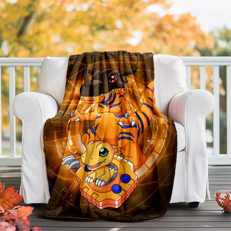1pc Digimon Theme Blanket - Digital Print, Polyester, Cozy for All Seasons, Perfect for Outdoor, and Travel