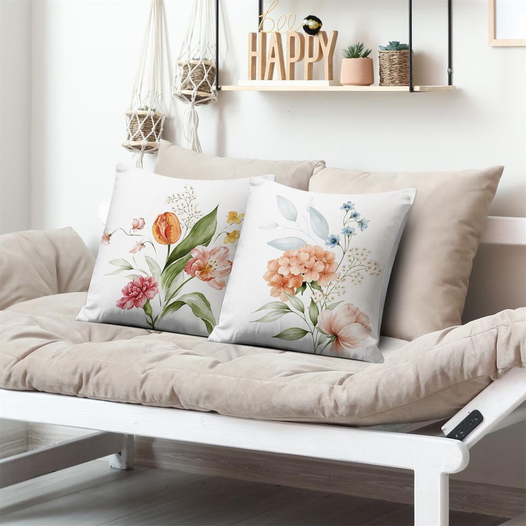 Watercolor Peach Pink Floral Pillow Covers Peony Tulip Daisy Mix Decorative Throw Pillow Cases Elegant Home Decor Cushion Covers