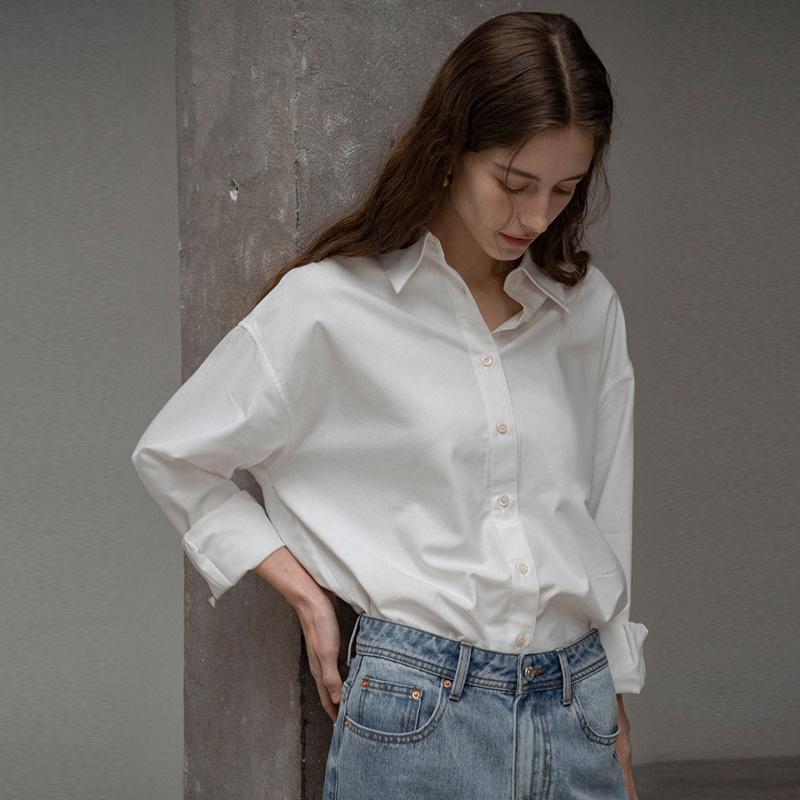 2026 Spring All-Cotton Women's Shirt, Stylish Long-Sleeve Shirt, Pure Cotton Turn-Down Collar Loose Commuting Top