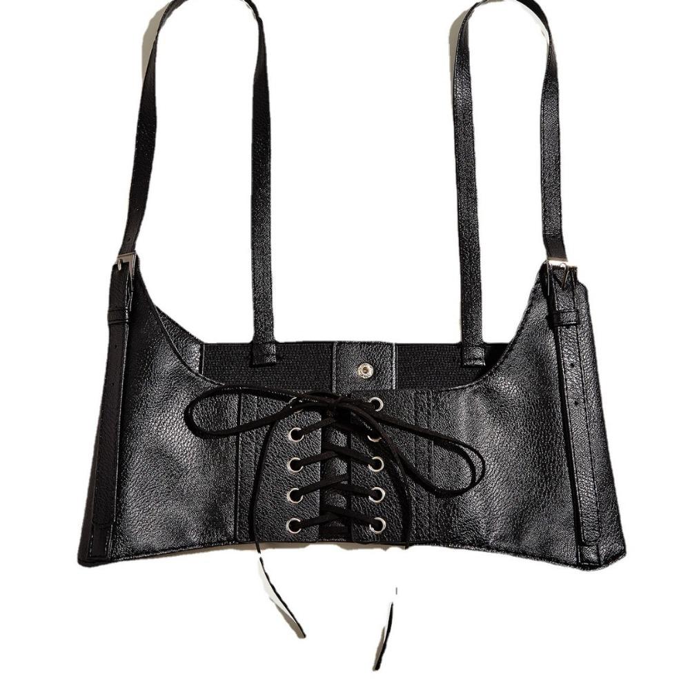 

Black Wide Belt PU Leather Waist Corset Punk Suspenders Elastic Cummerbunds Dress