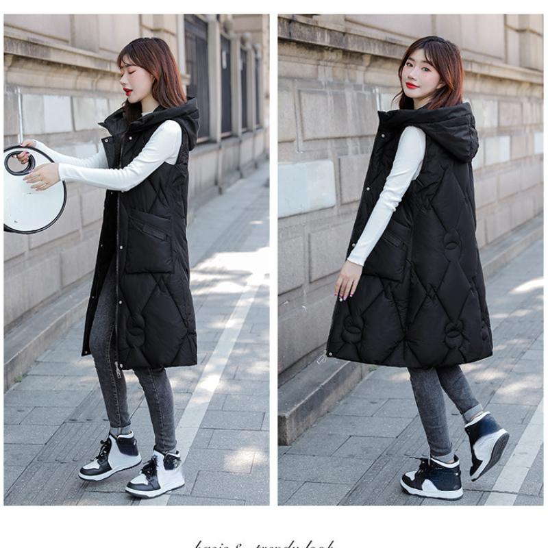 Women's Autumn and Winter Solid Color Hooded Loose Thickening Warm Sleeveless Vest Women's Jacket