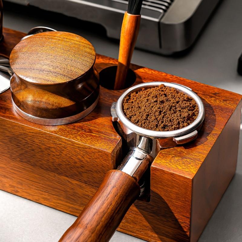 Espresso Tamper Holder Coffee Portafilter Holder with Pads Solid Wood Stand for Coffee Machine Handle and Accessories
