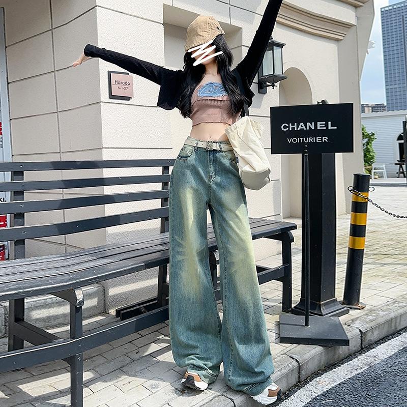 Wide-leg Pants for Women In Autumn Floor Pants Wide-leg Jeans for Women In Autumn High Waist Loose Nostalgic Heavy Industry Washing