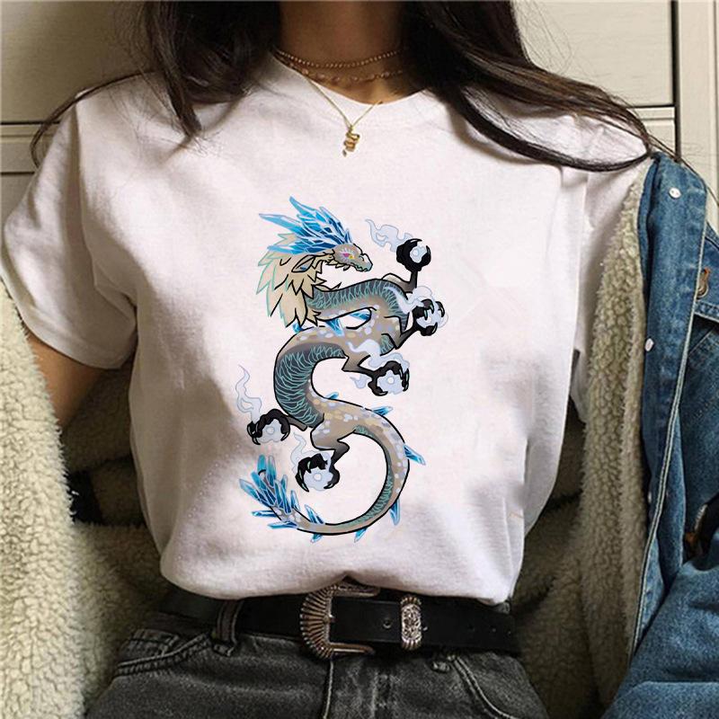 Harajuku Chinese Dragon Print Popular Fashion Trend Largesized Thin Unisexs and Womens Same Shortsleeved Tshirt Graphic