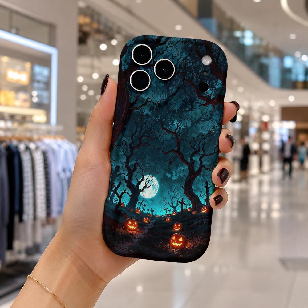 Wavy Edge Phone Case For iPhone 16 15 14 Pro Max 13 12 Mini 11 XR XS SE Halloween Moon Dead Tree Pumpkin Cover