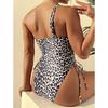 Sexy Leopard Print One-Piece Swimsuit Single Shoulder Women's Exposed Back Drawstring Bikini Sensual Poolwear Beach