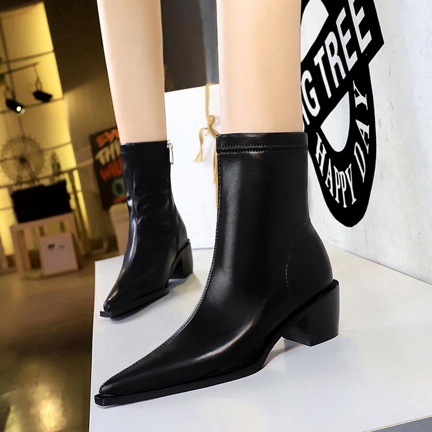 Fashion Fashion Women Ankle Boots Chelsea Boots Brown Shoes Autumn Winter Ladies Pointed Toe Side Zipper Sexy Chunky High Heels Booties