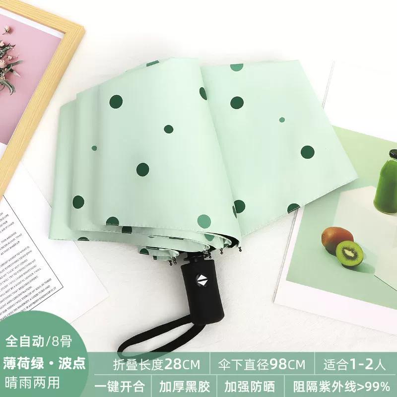 Cute Folding Umbrella for Girls with Black Coating for Sun Protection and Uv Protection, Manual and Fully Automatic, Dual-Use for Sun and Rain