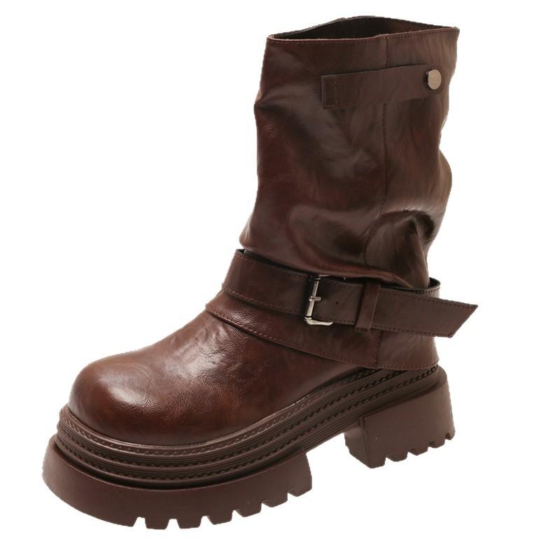 Beliebte Retro-Plateau-Martin-Stiefel im britischen Stil für Damen, Herbst/Winter 2025, neue modische Stiefel mit dünnem Futter