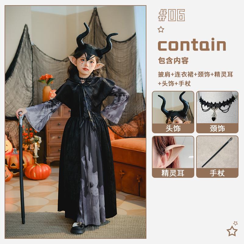Halloween Children's Costume Show Costume Skull Children's Costume Girls Long Dress Witch Vampire Funny Dress