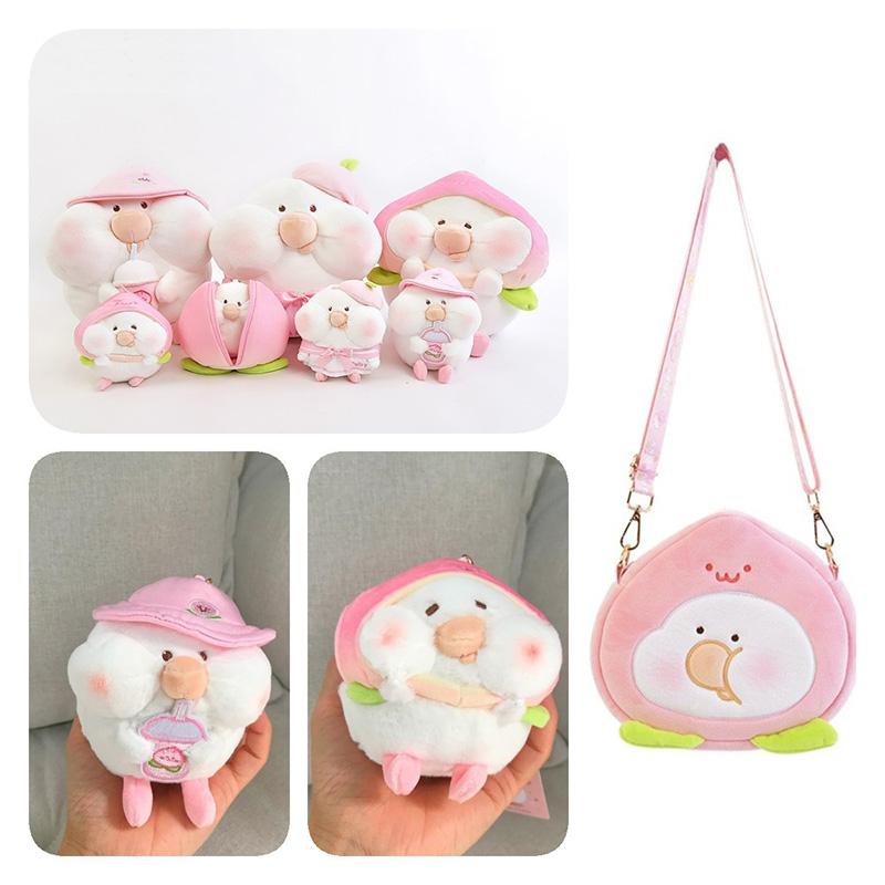 Peach Toby Plush Toy Stuffed Doll Pillow Out Storage Messenger Bag Girls Gift