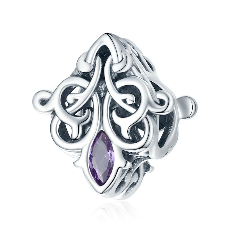 WOSTU 925 Silver Dreamy Purple Heart Charms Safety Chain Space Jewelry Beads Fit Original Bracelet DIY Bangle For Women