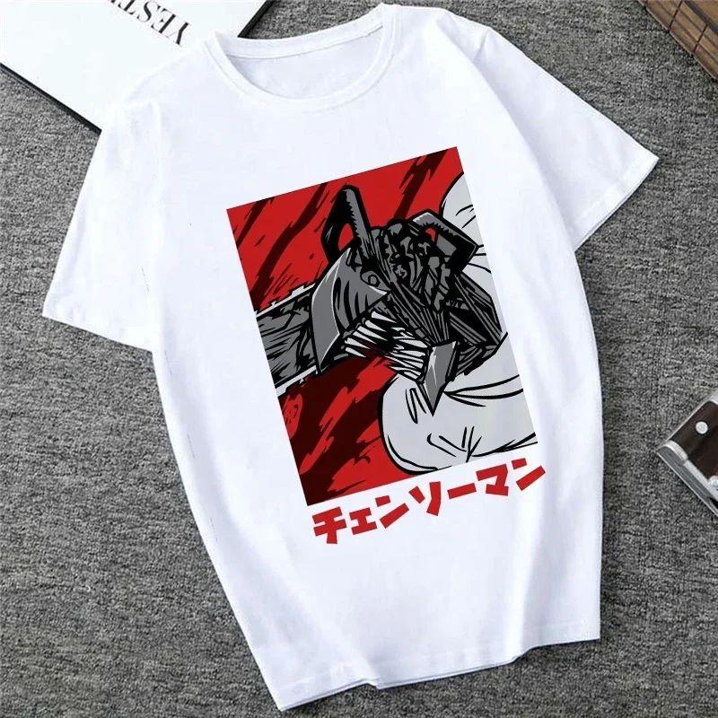 Harajuku Tops Anime Tshirt Unisex Chainsaw Men T Shirt Women Funny Cartoon Pochita Makima T-shirt Graphic Tees Tops Female 90