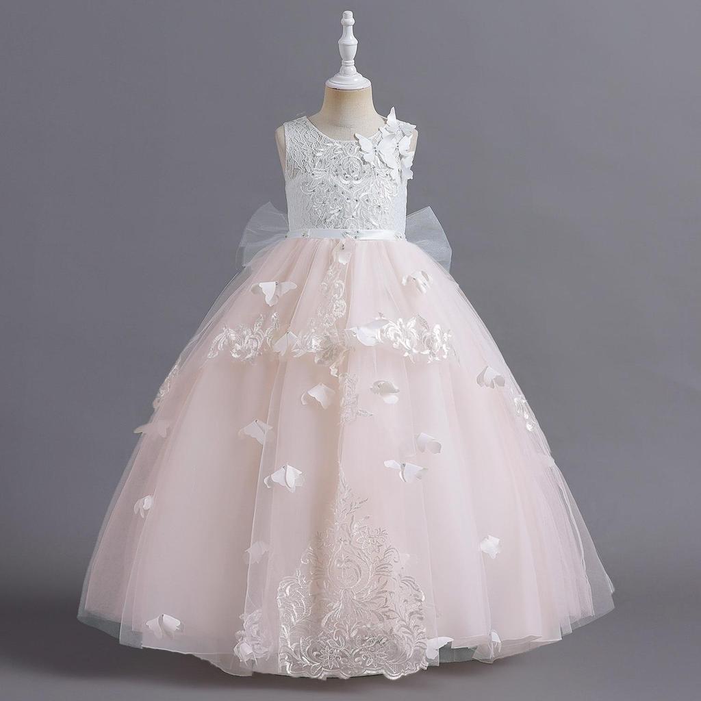 2026 Spring Pink Flower Girl Wedding Dress - Color Block Train, Children's Formal Wear, Cross-border Hot Selling Princess Dress