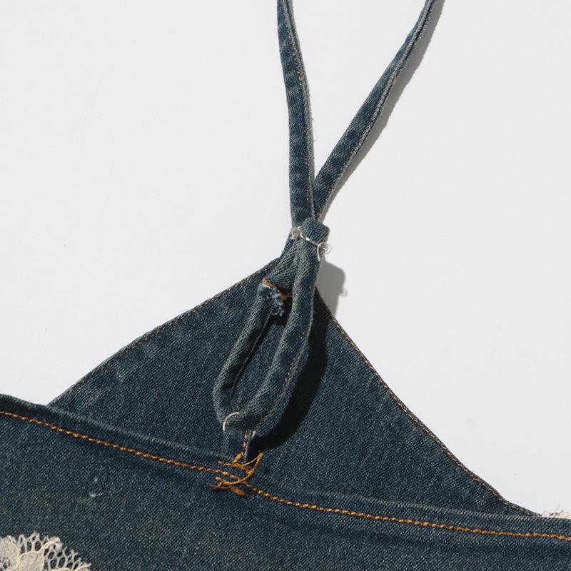 Set Due Pezzi Jeans Patchwork di Pizzo Trendy Estivo 2026 per Donna