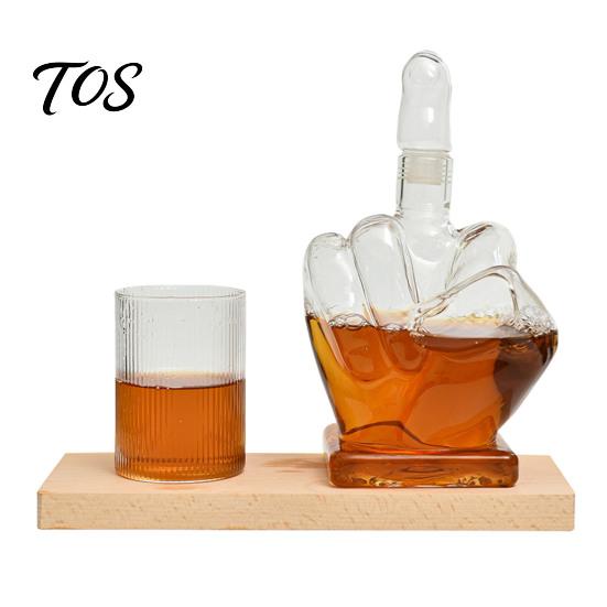 Decorative Glassware for Men Middle Finger Whiskey Decanter, 1000ml Glass Fist Dispenser with Stopper, Bourbon Decanter Unique Hand Shape Liquor