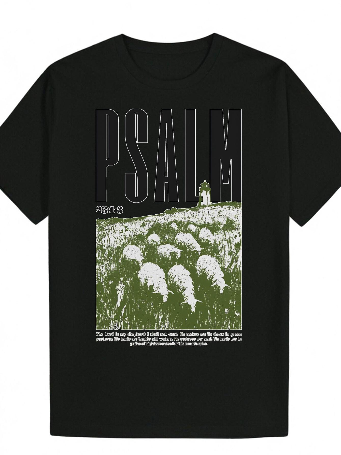 

Black Religious Bible Tee - Psalm 23 Scripture Shirt - Lightweight Polyester T-shirt for Church M