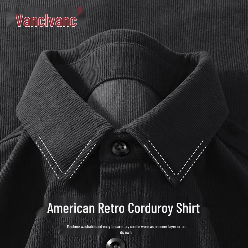 

VANCL Men s Retro Striped Corduroy Long-Sleeve Casual Shirt L