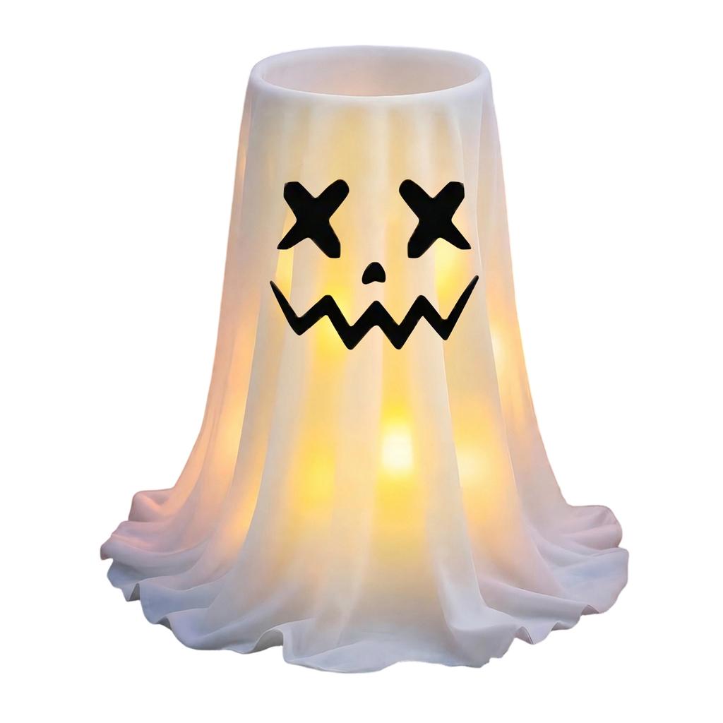 Expandable Halloween Ghost Candy Holder Storage Stand Outdoor Porch Front Door Yard Decoration Prop with LED Light Effect