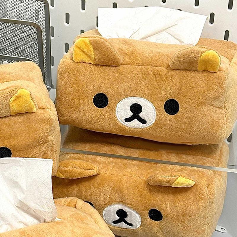 Rilakkuma Felpa Atractiva Caja de Pañuelos Anime Dibujos Animados Hogar Sala de Estar Dormitorio Lindos Soportes de Papel Bolsa de Almacenamiento para Servilletas