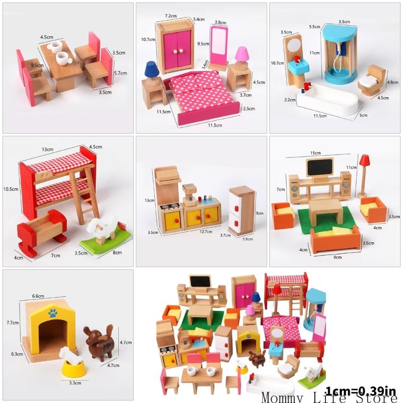 Wooden Miniature Furniture Playset Kids Role Playing Game Scene Arrangement Toy