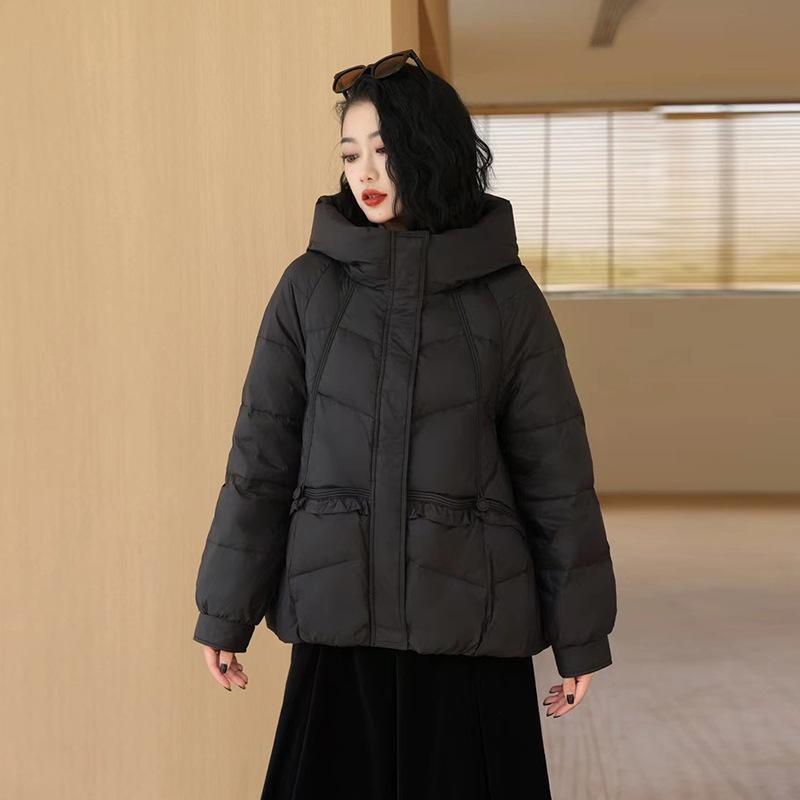 Thickened hooded down jacket women's 2024 winter fashion fungus edge design sense loose large size white duck down jacket tide