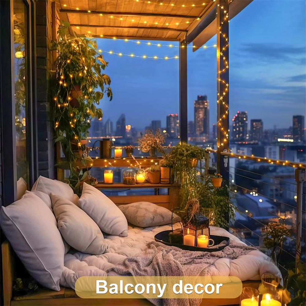 1Pack, 5M/10M/20M/30M LED Solar Outdoor Fairy String Lights With 8 Modes For Wedding, Party, Balcony, Patio, Eave, Tree, Garden, Christmas Decoration