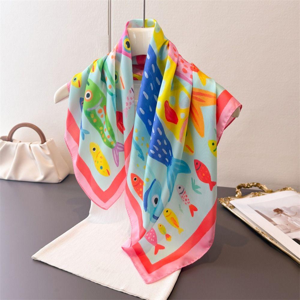 Cartoon Imitation Silk Scarf Shawl High-end Print Neck Scarf Headscarf High Quality Square Scarf