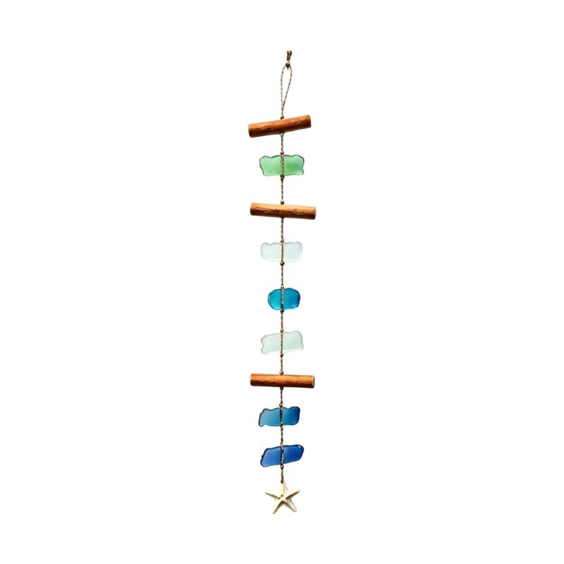 Farmhouses Beach Theme Wind Chimes With Sea Glass Shell And Wooden Accent Coastal Wall Art Hanging Pendants Decors