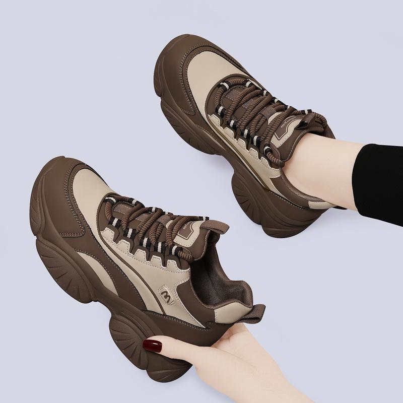 Thick-soled Casual Sneakers Trendy Autumn and Winter New Genuine Leather Shoes Casual Versatile Inner Small Women's Shoes Sports Shoes