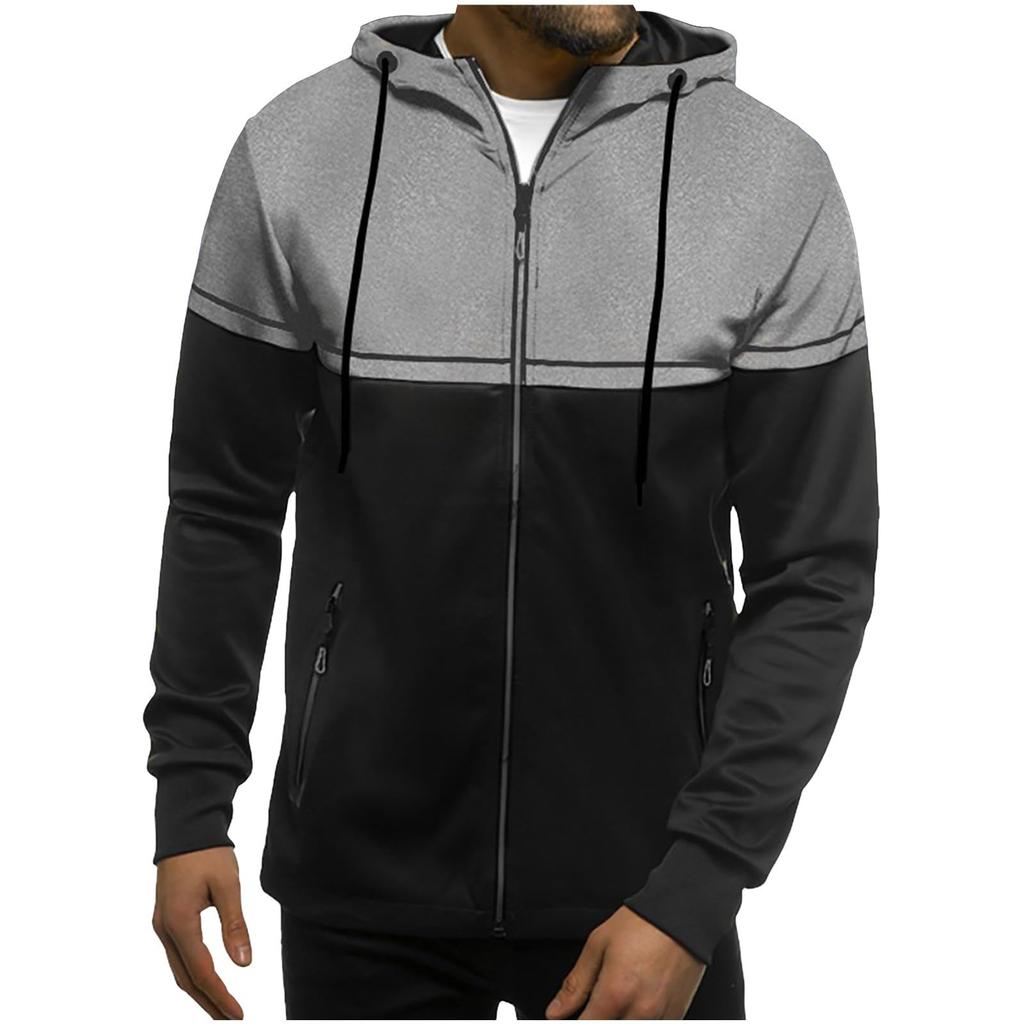 Men Zip Up Jackets Sweatshirt Hooded Winter Coat Sports Outerwear Fall Fashion Clothes