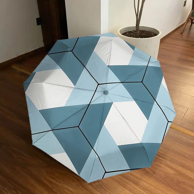 

1pc Geometric Pattern Automatic Folding Umbrella, Portable Collapsible Design, 8-Rib Iron Frame, Outdoor Accessory yy250905085