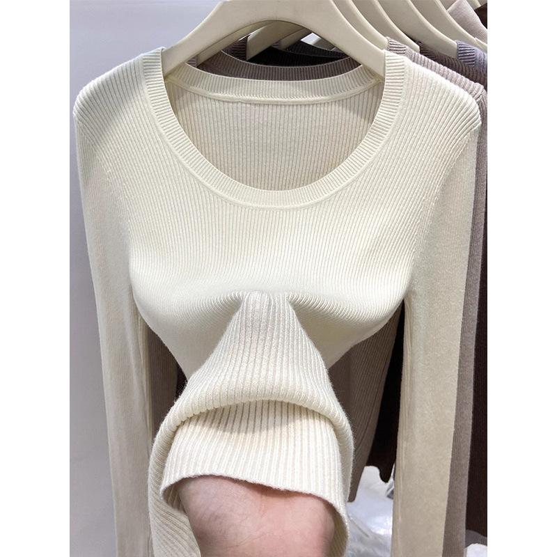 Spring 2025 texture u-neck pit strip inner top female slim slim slim Spice Girls style ins knitted backing sweater