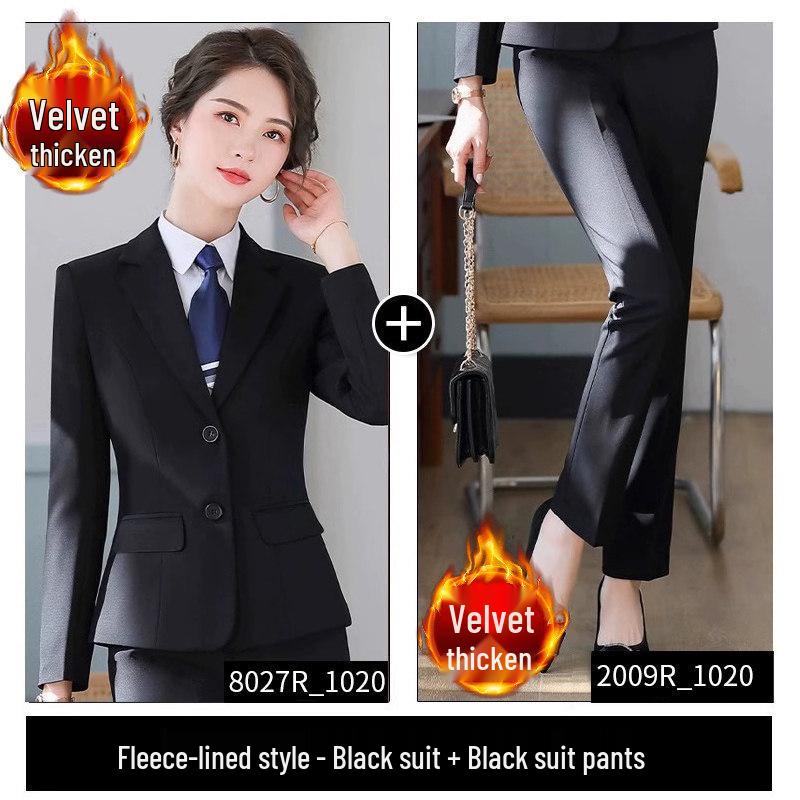 Formelles Schwarzes Anzugset für Damen für Frühling und Herbst - Professionelle Arbeitskleidung mit Jacke für Hotelrezeptionisten