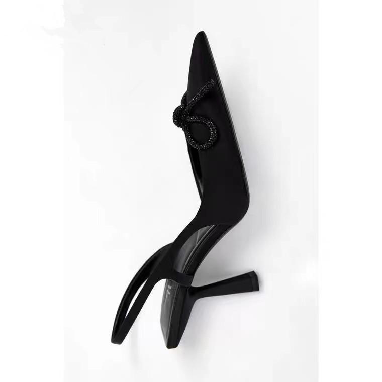 Autumn Winter New Women 'S Shoes Black Shiny Slingback Pointed High -Heeled Mules