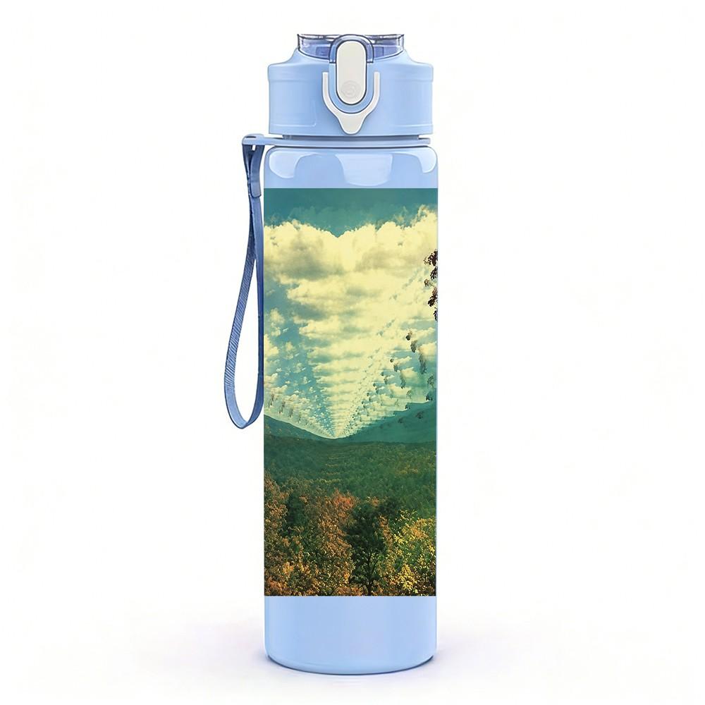 1PC Mountain Landscape 750ml sports water bottle leakproof straw lid outdoor office home