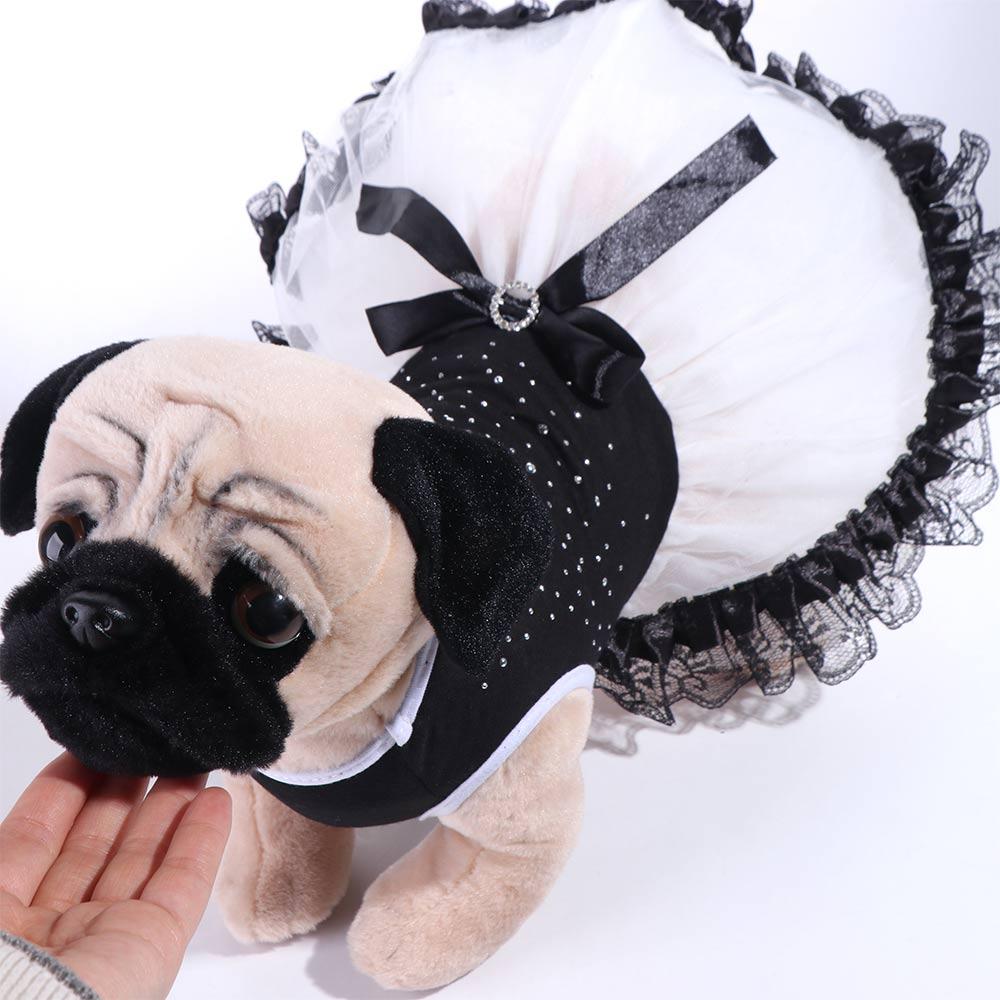 Classic Black-white Glitter Bow Lace Dog Skirt Formal Diamond Dog Skirts with Lace Trim Pet Wedding Dresses for Small Dog