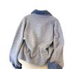 Womens Knit Cardigan With Denim Patchwork Detail V-Neck Long Sleeve Oversized Sweater 2025