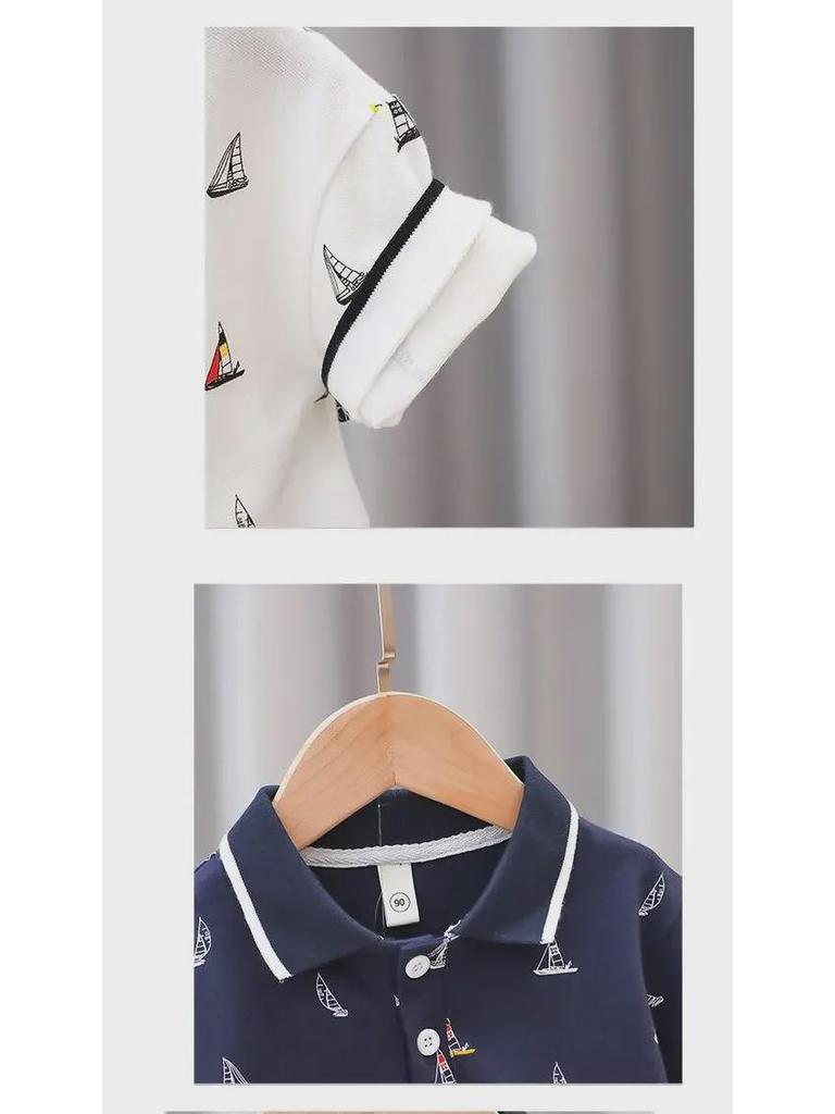 Ha Weijia Single-Color Sailboat T-Shirt – Boys' Short Sleeve