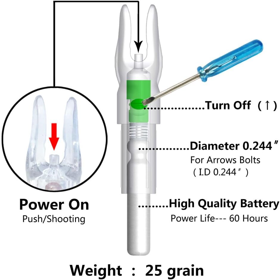 6PCS S Led Lighted Nocks for Arrows with .244"/6.2mm Inside Diameter,Screwdriver Included