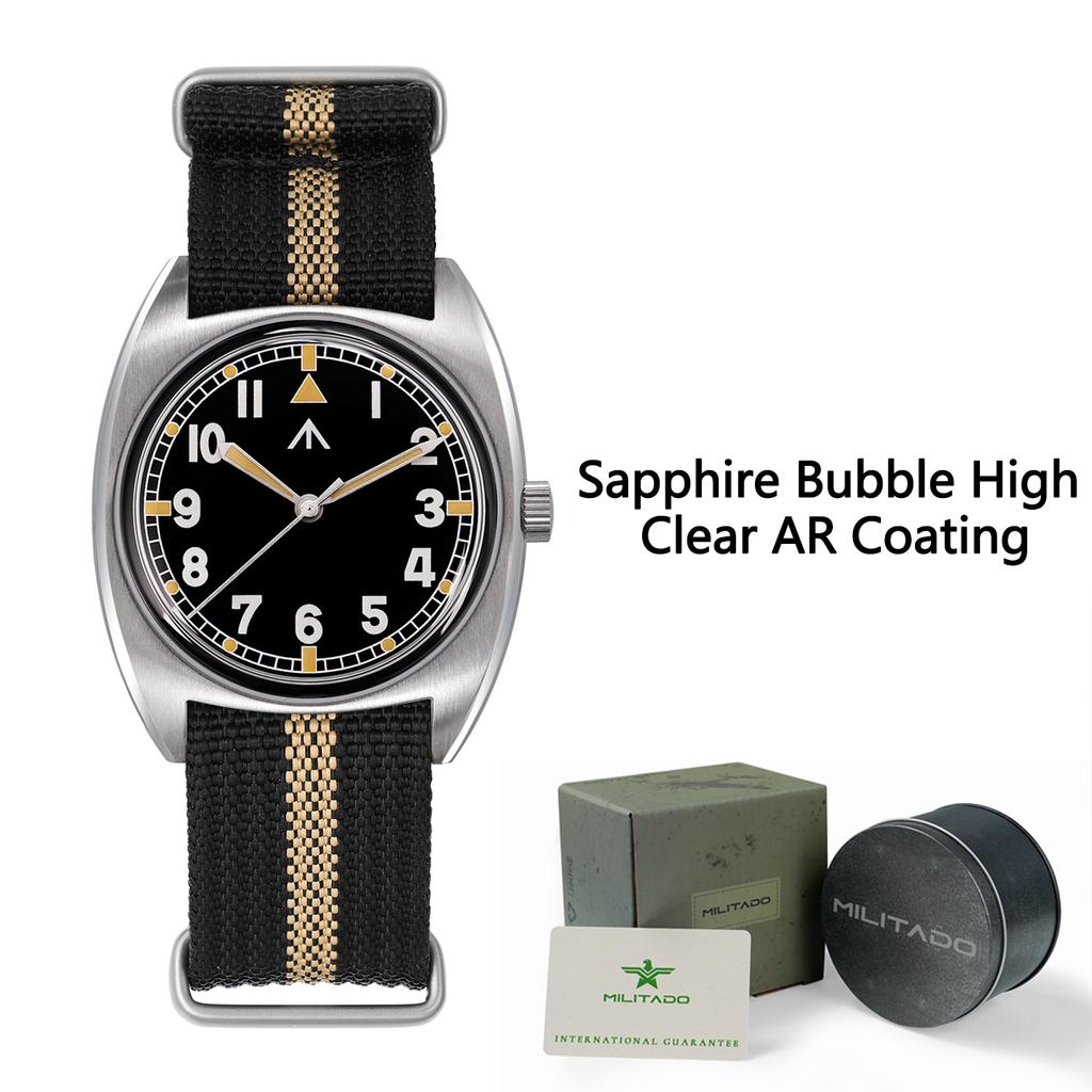 Militado Miyota Super 2035 GL12 Quartz Movement Watch Military Field Watch Sapphire Waterproof Luminous 36mm Watches
