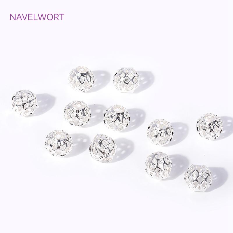 Brass 18K Gold Plated 4/5/6/8mm Round Hollow Spacer Beads,Make Beads For Bracelets,Jewelry And Accessories Wholesale