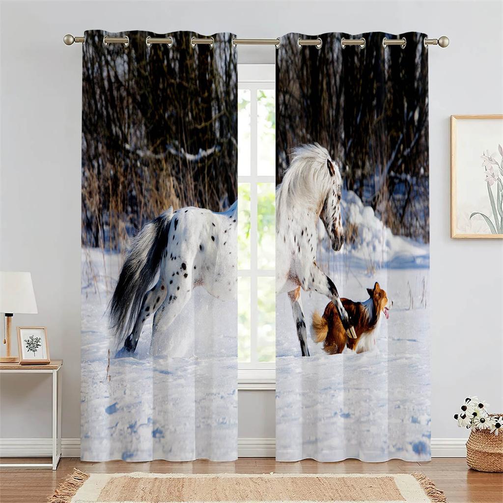 Cartoon Jungle Animals Kids Curtains Safari Zoo Print Window Drapes 2 Panels Nursery Bedroom Child Room Home Decor