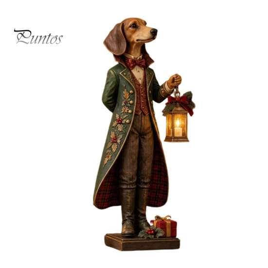 Beleuchtete Hundetischdekoration Weihnachts-Dackel-Figur mit Laterne, Harz-Gentleman-Statue, Dekorative Figur für den Innenbereich, Feiertag für Kaminsims, Regal, Büro 1pc black